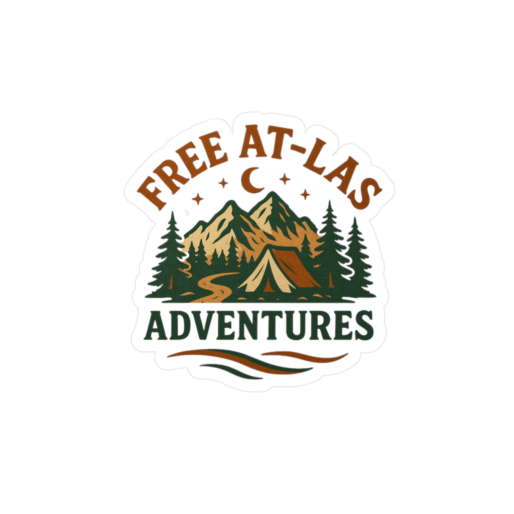 Adventure Tent Sticker — 'Free At-Las Adventures' Kiss-Cut Vinyl Decal