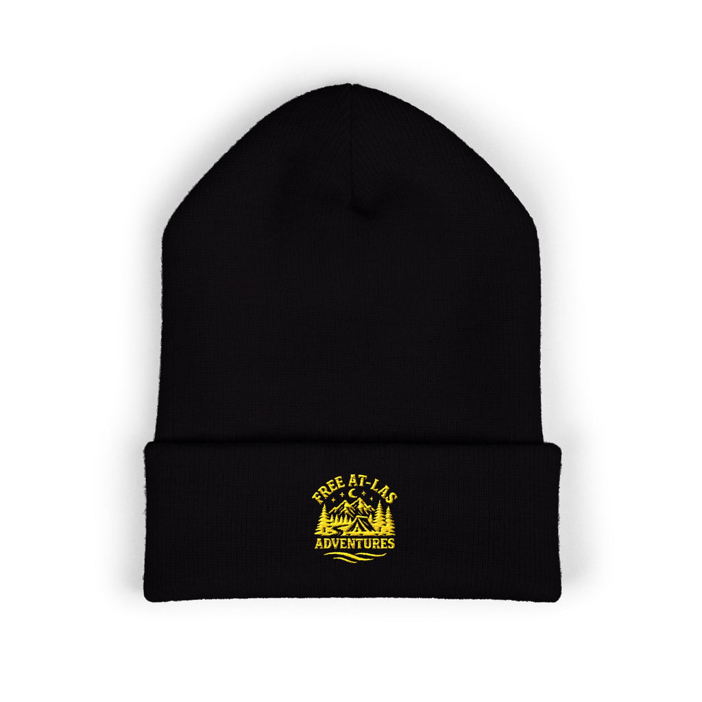 Embroidered Beanie — "Free At-Las Adventures" Cozy Cuffed Knit Hat